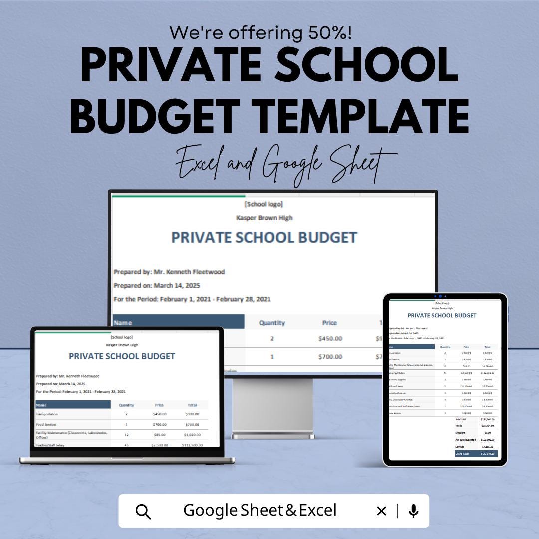 Private School Budget Template | School Finance Spreadsheet | Educational Budget Planner | Tuition Revenue Tracker |