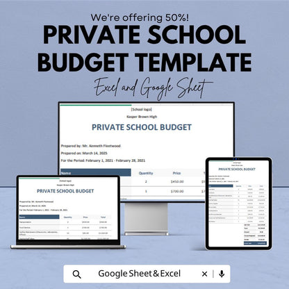 Private School Budget Template | School Finance Spreadsheet | Educational Budget Planner | Tuition Revenue Tracker |