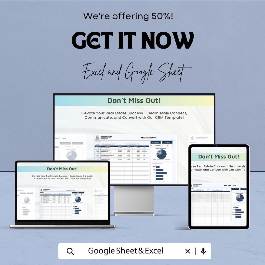 Real Estate CRM Template | Realtor Client Management | Excel & Google Sheets