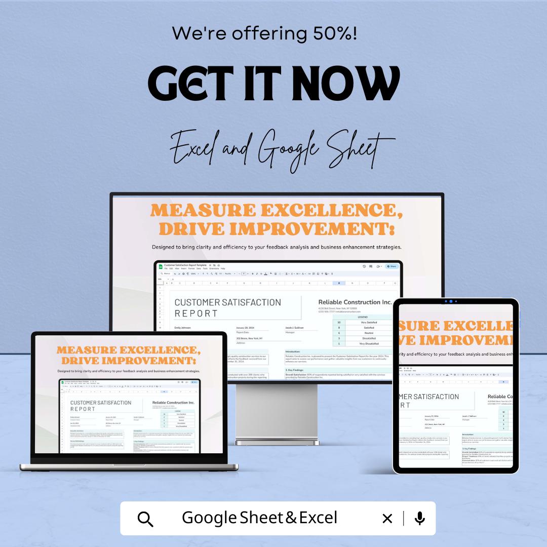 Customer Satisfaction Report Template for Business Feedback | Excel & Google Sheets | 50% OFF