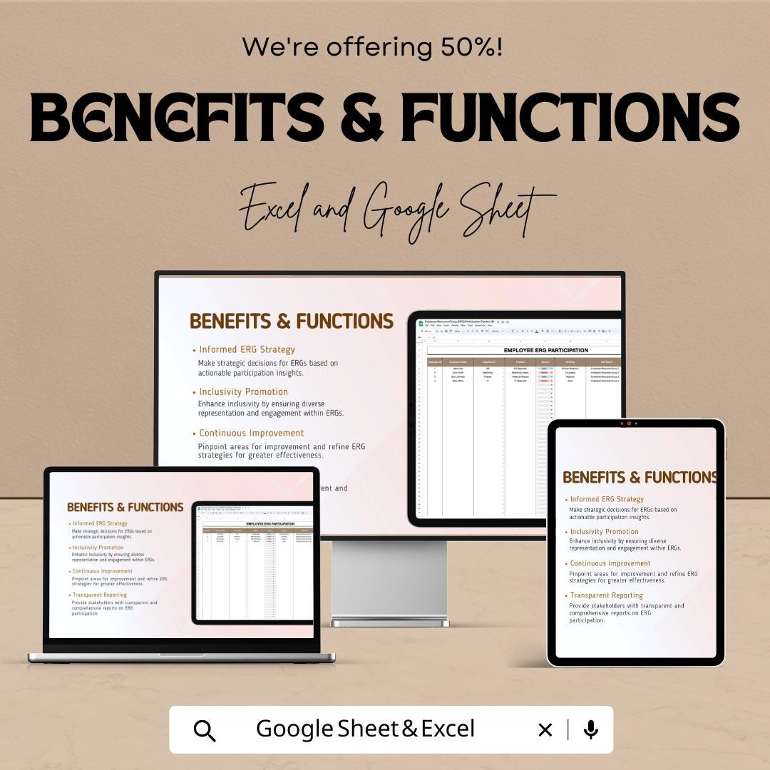 Employee Resource Group (ERG) Participation Tracker HR Sheet - Excel and Google Sheet - Monitor Diversity, Engagement & Event Attendance |