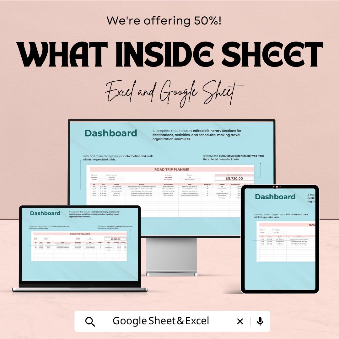 Road Trip Planner Sheet | Travel Itinerary Template | Google Sheet for Efficient Trip Planning | Customizable Travel Planning Template