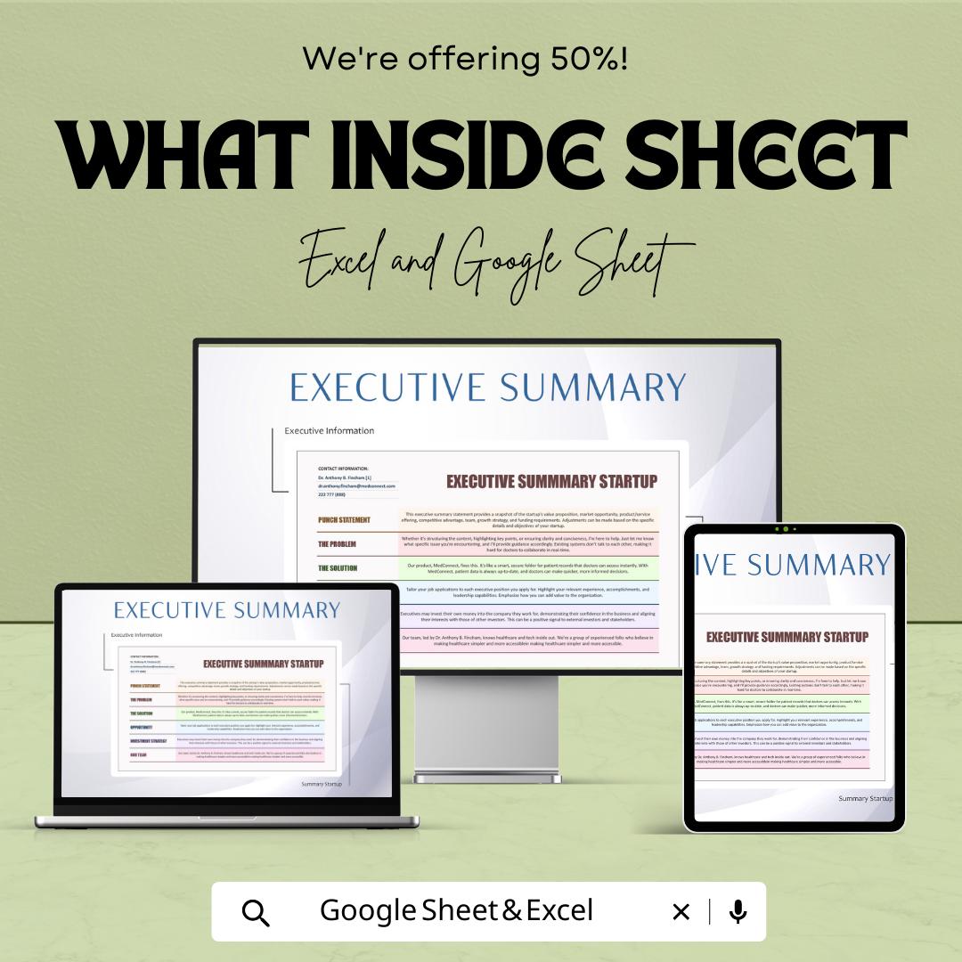 Executive Summary Startup Template | Business Plan Executive Summary | Startup Planning |Business Planner | Startup Strategy Template