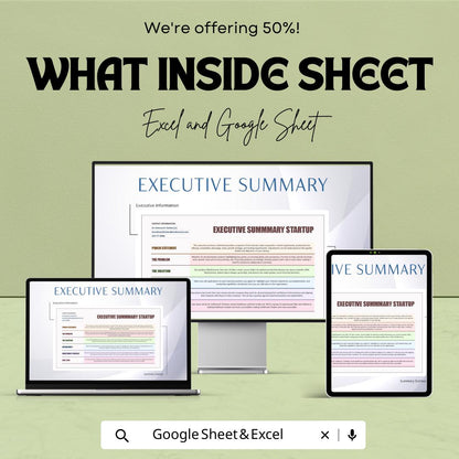 Executive Summary Startup Template | Business Plan Executive Summary | Startup Planning |Business Planner | Startup Strategy Template