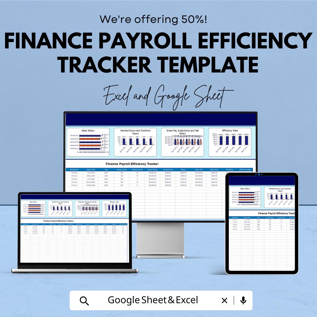 Finance Payroll Efficiency Tracker Template | Employee Salary & Overtime Log | Business Accounting Spreadsheet