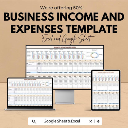 Business Income and Expenses Template,  Monthly Expense Tracker, Small Business Finance Spreadsheet, Profit and Loss Sheet