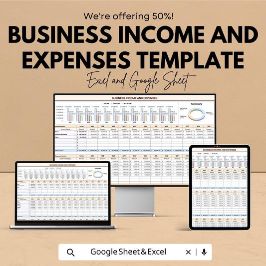 Business Income and Expenses Template,  Monthly Expense Tracker, Small Business Finance Spreadsheet, Profit and Loss Sheet