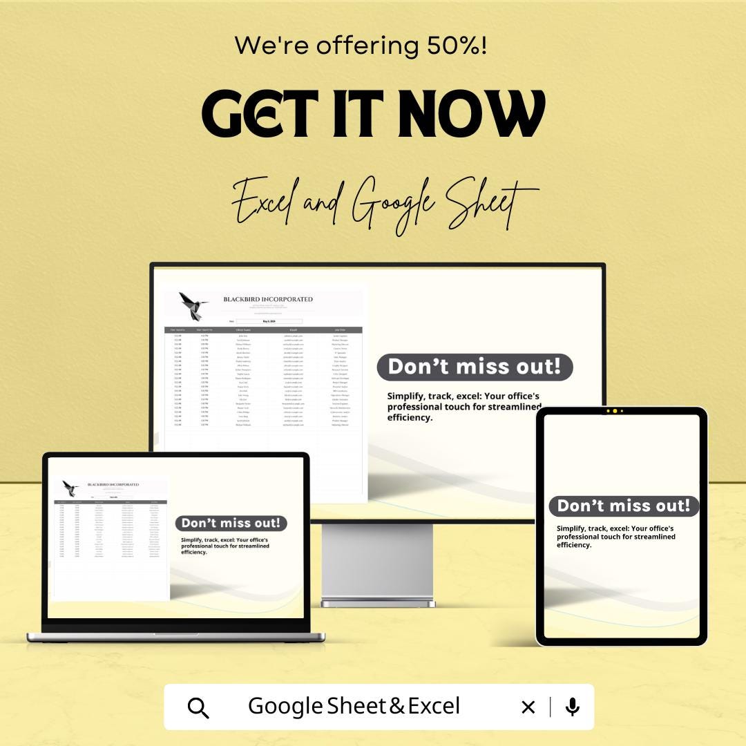 Office Hours Sign-In Sheet Template - Excel and Google Sheet | Employee Attendance Tracker & Office Hours Log