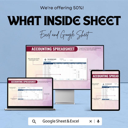 Accounting Spreadsheet Template | Small Business Bookkeeping | Income and Expense Tracker | Financial Finance Sheet