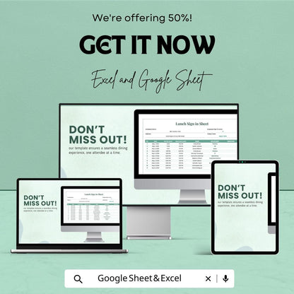 Lunch Sign-in Sheet - Excel & Google Sheet - Track Attendance with Ease - Employee Sign-in Template for Workplace, Office, and Events