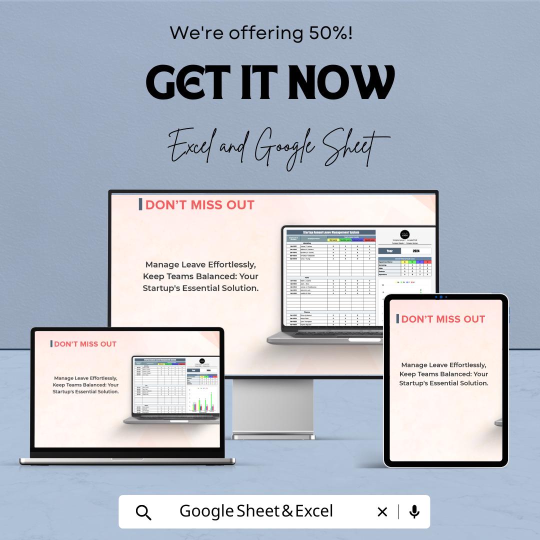 Startup Annual Leave Management System Template | Excel & Google Sheets | Employee Leave Tracker | HR Leave Planner | Digital Download