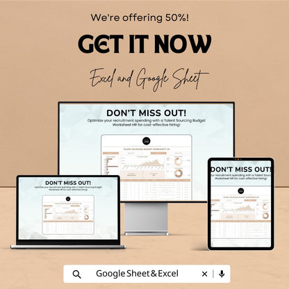 Talent Sourcing Budget Worksheet HR Template | Excel and Google Sheets | Recruitment Cost Tracker | Hiring Budget Planner | HR Expense