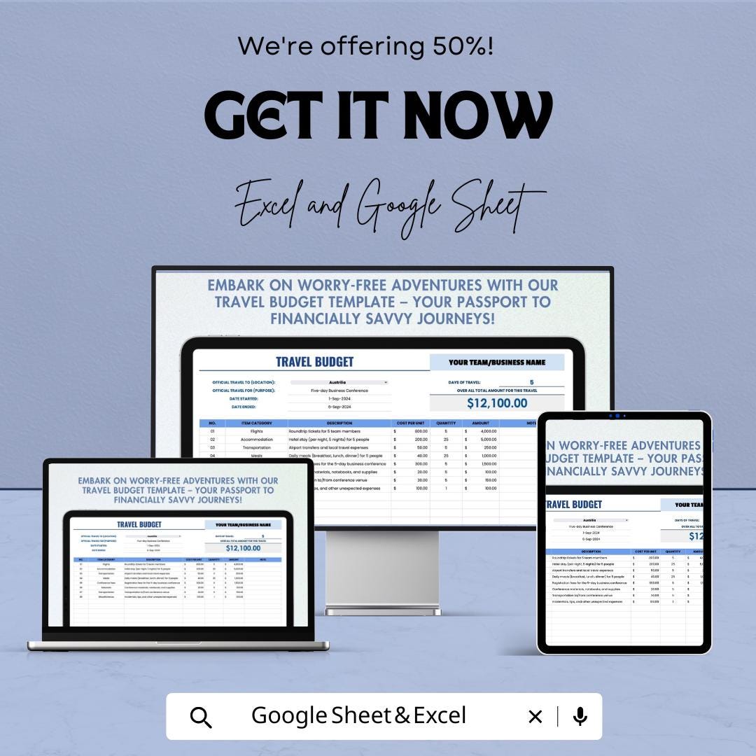 Travel Budget Template | Excel & Google Sheets Travel Planner | Vacation Expense Tracker | Trip Budget Spreadsheet