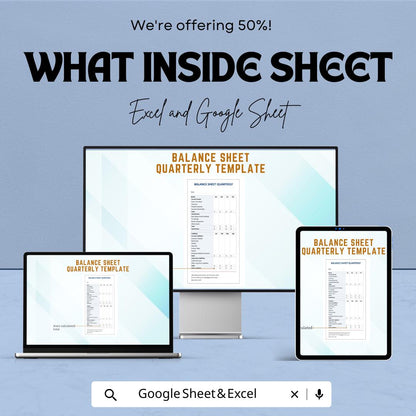 Balance Sheet Quarterly Template | Financial Statement Template | Business Finance Tracker | Quarterly Reporting Sheet | Accounting Template