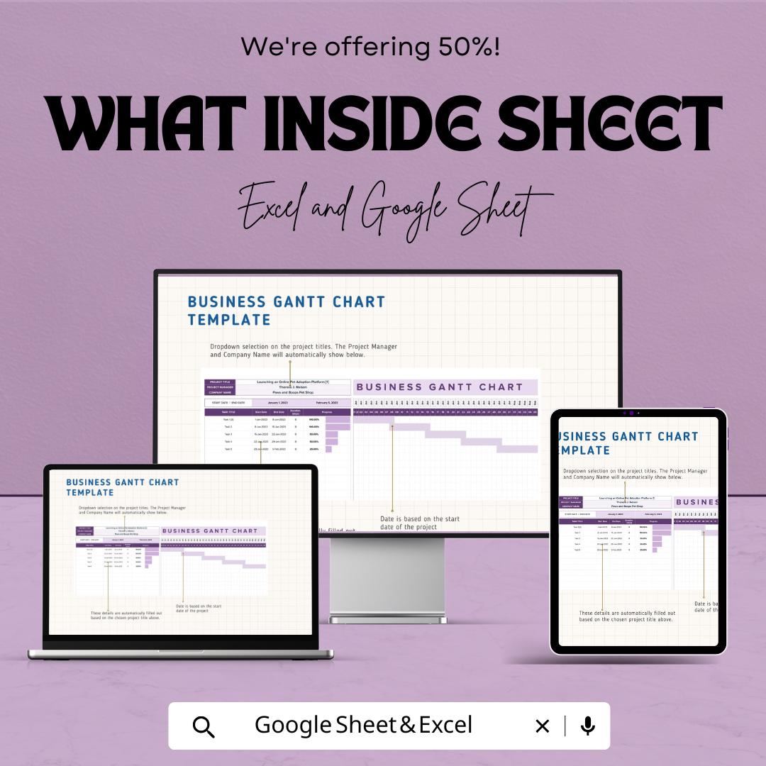 Business Gantt Chart Excel Template | Google Sheet Gantt Chart | Project Planning & Task Scheduling | Task Tracker Template