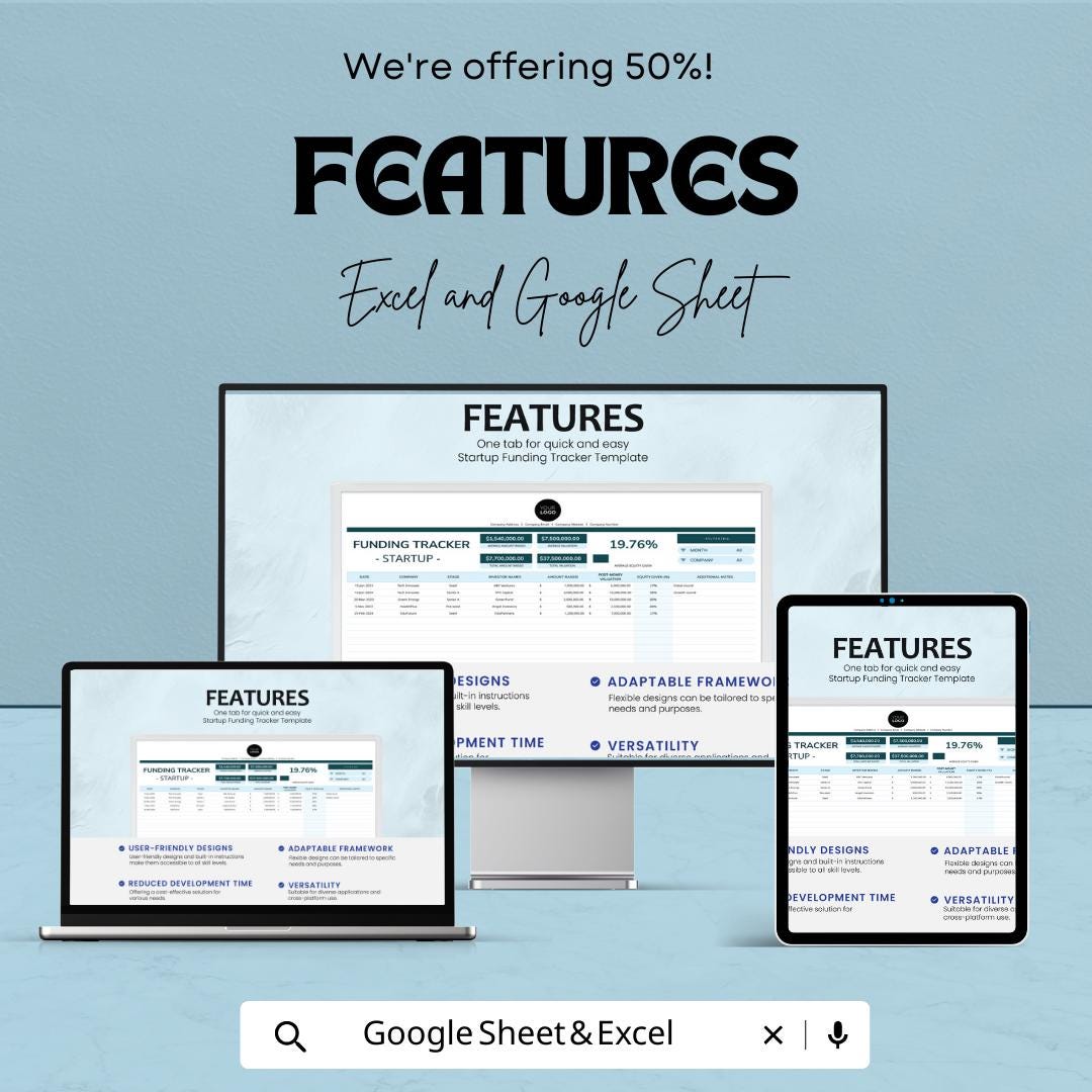Startup Funding Tracker Template | Investor & Capital Tracking Spreadsheet | Excel and Google Sheets | Startup Finance Tracker
