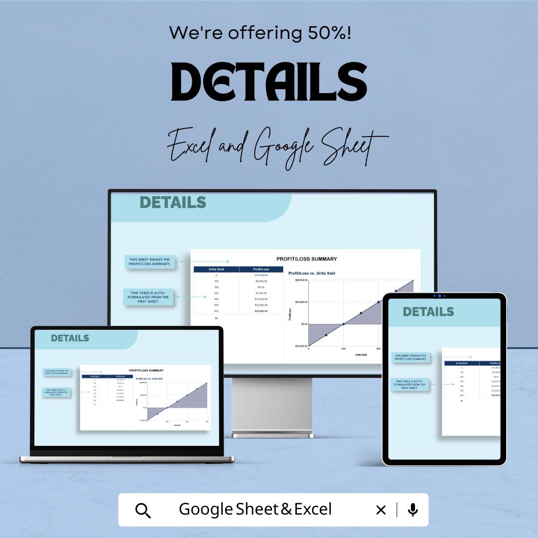IT Financial Break-Even Analysis Template | Excel & Google Sheets | Cost Revenue Profit Analysis | Business Finance Dashboard