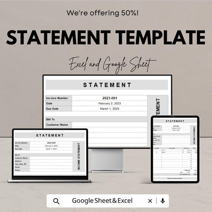 Statement Template | Invoice & Billing Tracker for Excel and Google Sheets | Business Finance Spreadsheet | Payment Record Template