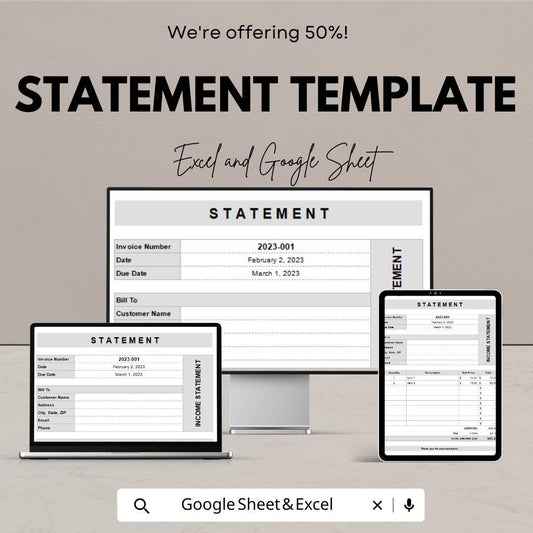 Statement Template | Invoice & Billing Tracker for Excel and Google Sheets | Business Finance Spreadsheet | Payment Record Template