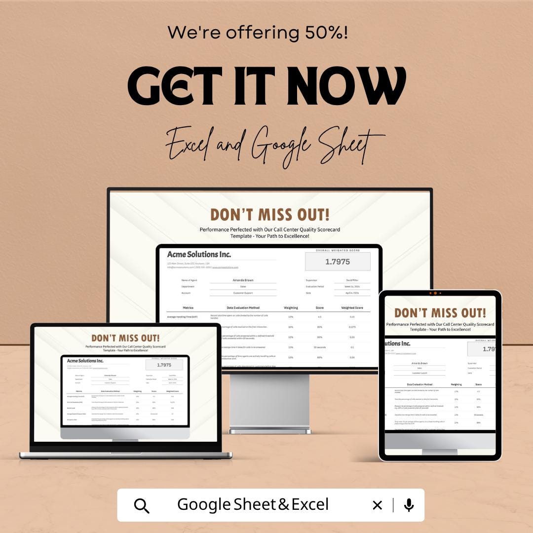 Call Center Quality Scorecard Template | QA Evaluation Form | Call Center KPI Tracker | Agent Performance Sheet