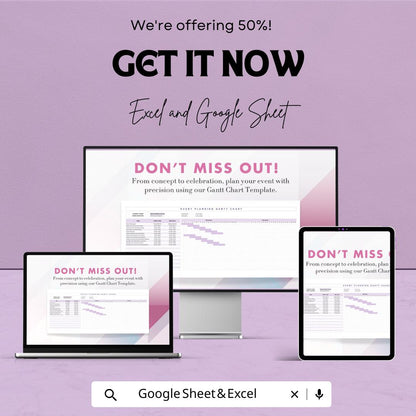 Event Planning Gantt Chart - Google Sheets Template for Task Management | Event Scheduling, Resource Allocation and Deadline Tracking