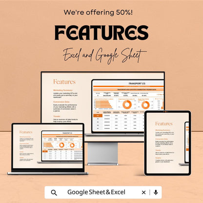 Transport and Logistics Marketing Trends Data Template | KPI Analytics Spreadsheet | Business Reporting Template