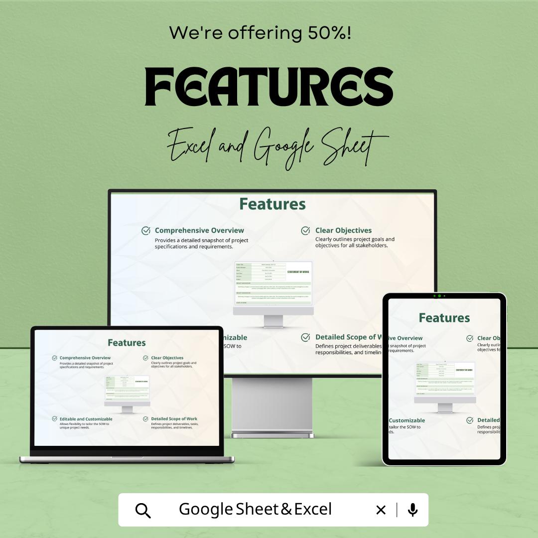 Statement of Work Template | SOW Template Spreadsheet | Project Scope Template | Project Planning Sheet