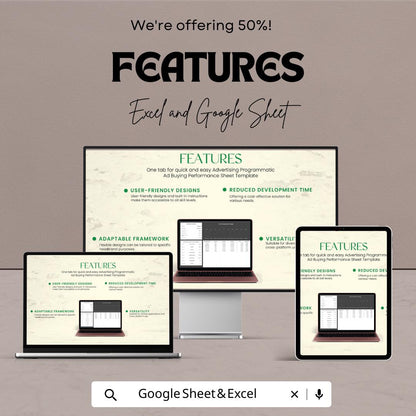 Advertising Programmatic Ad Buying Performance Sheet | Excel & Google Sheets Template | Ad Performance Tracker | Media Buying Dashboard