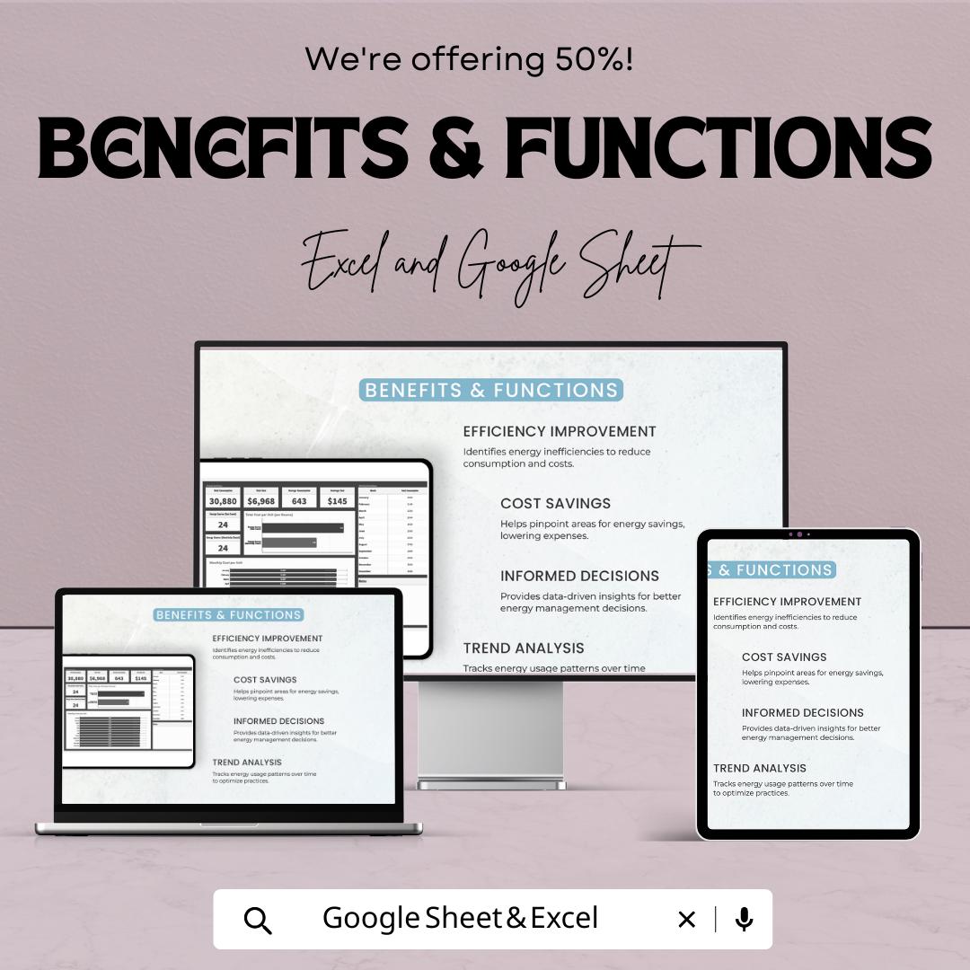 Operations Energy Consumption Dashboard Template | Energy Tracking Spreadsheet | Excel & Google Sheets