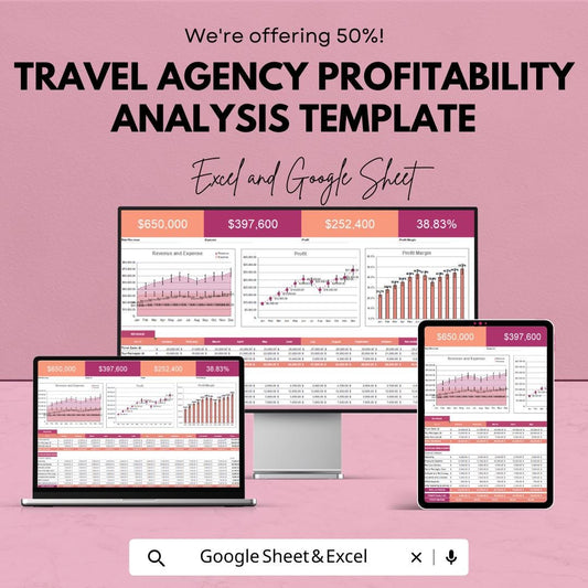 Travel Agency Profitability Analysis Template | Revenue Expense Tracker | Travel Business Finance Dashboard | Excel & Google Sheets