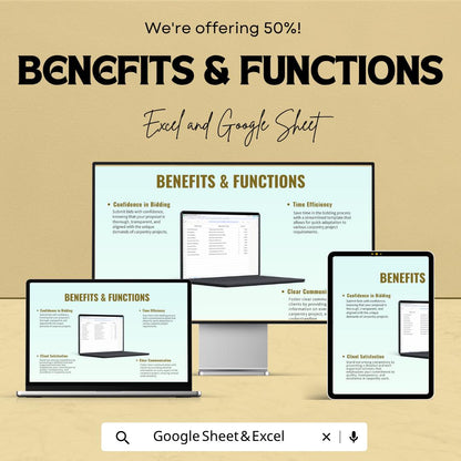 Carpentry Contractor Estimate Template | Construction Estimate Spreadsheet | Woodworking Quote Template | Excel & Google Sheets |