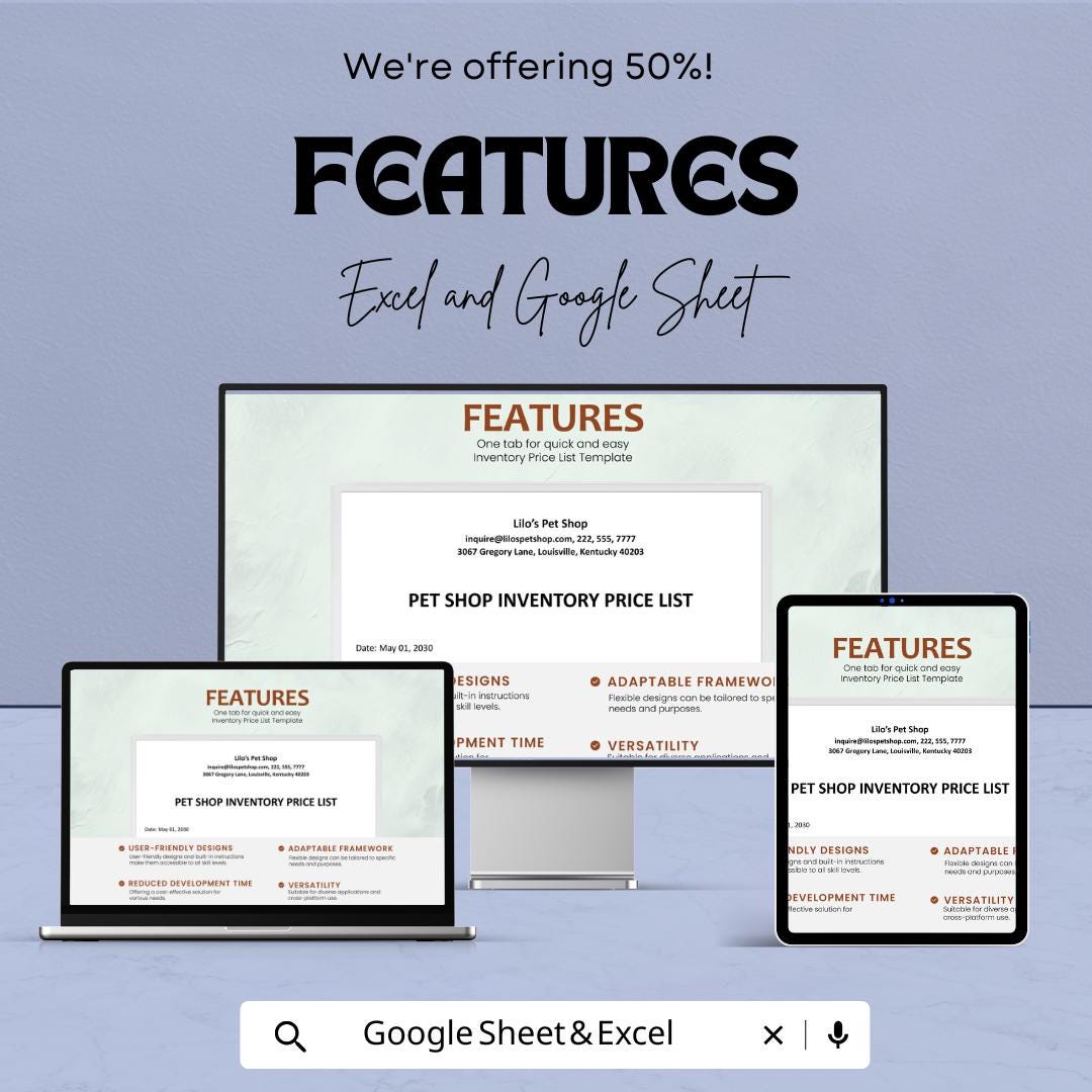 Inventory Price List Template | Product Price Sheet | Business Pricing List | Excel & Google Sheets | Editable Inventory Spreadsheet