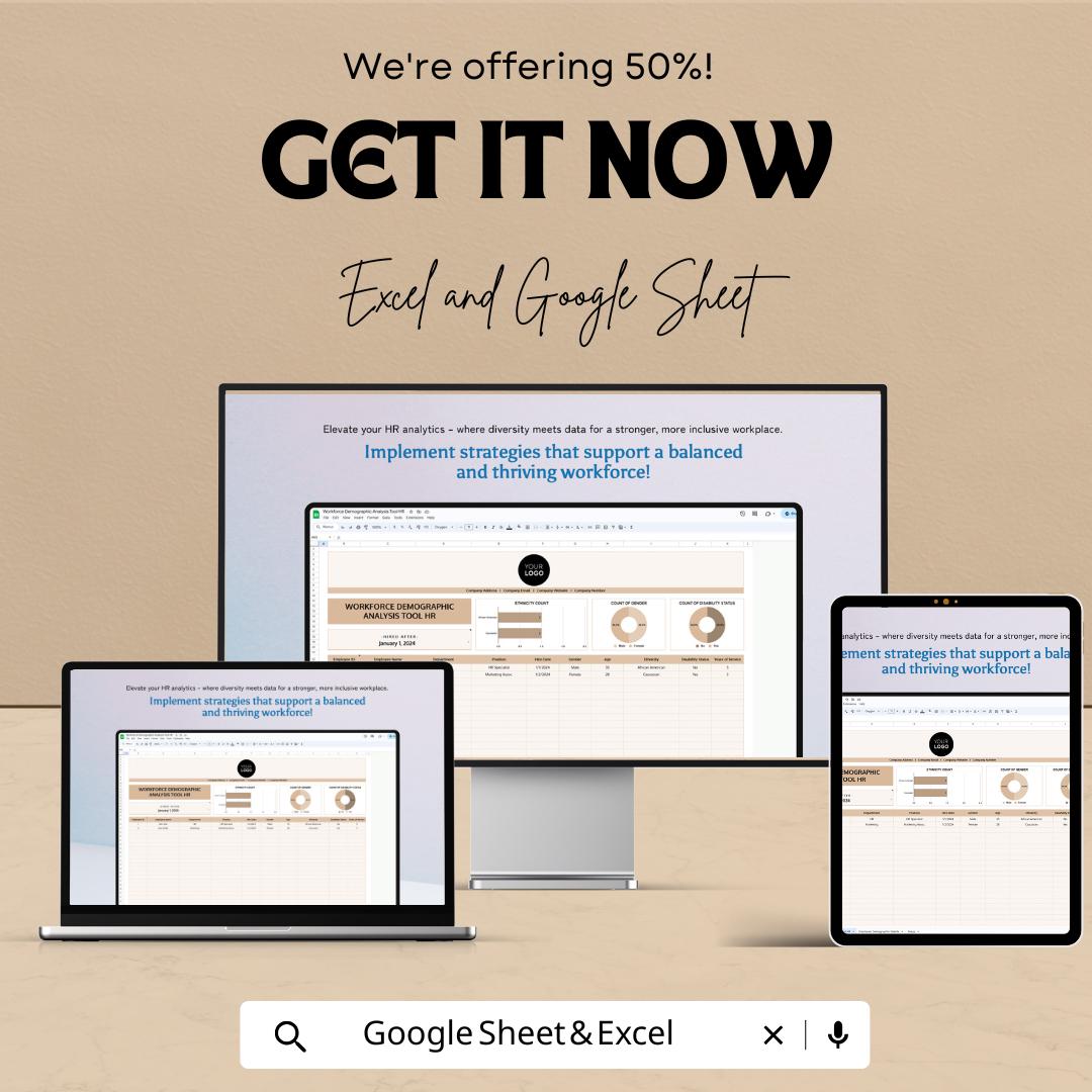 Workforce Demographic Analysis Tool HR Template | Excel & Google Sheets HR Analytics Dashboard | Employee Diversity Tracker