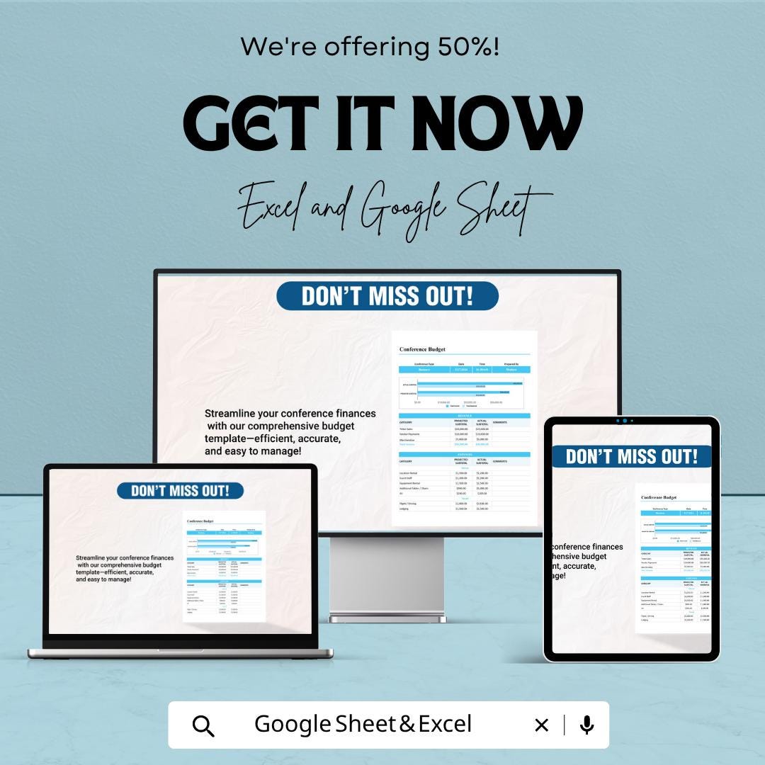Conference Budget Template | Event Budget Spreadsheet | Expense Tracker | Event Planner Budget | Financial Planning Sheet