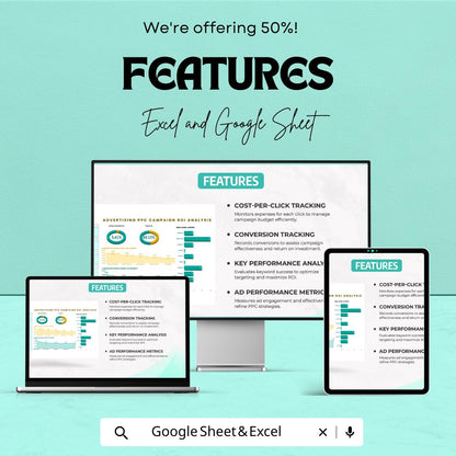 PPC ROI Analysis Sheet | Advertising Campaign Tracker | Google Sheets & Excel | Conversion Rate Report | ROI Dashboard