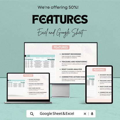 Safety Non-Compliance Log Template | Incident Report Tracker | OSHA Compliance Log Spreadsheet | Excel & Google Sheets Safety Report