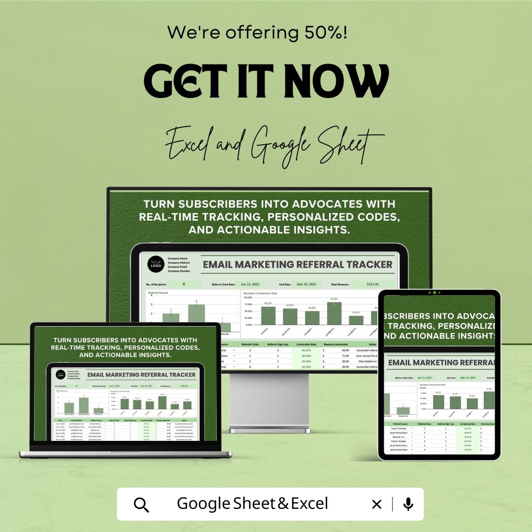 Email Marketing Referral Tracker Template | Subscriber Referral Analytics | Real-Time Referral Monitor | Email Marketing Tool