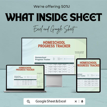 Homeschool Progress Tracker Sheet | Excel & Google Sheet | Study Planner Template | Academic Progress Chart | School Performance Tracker