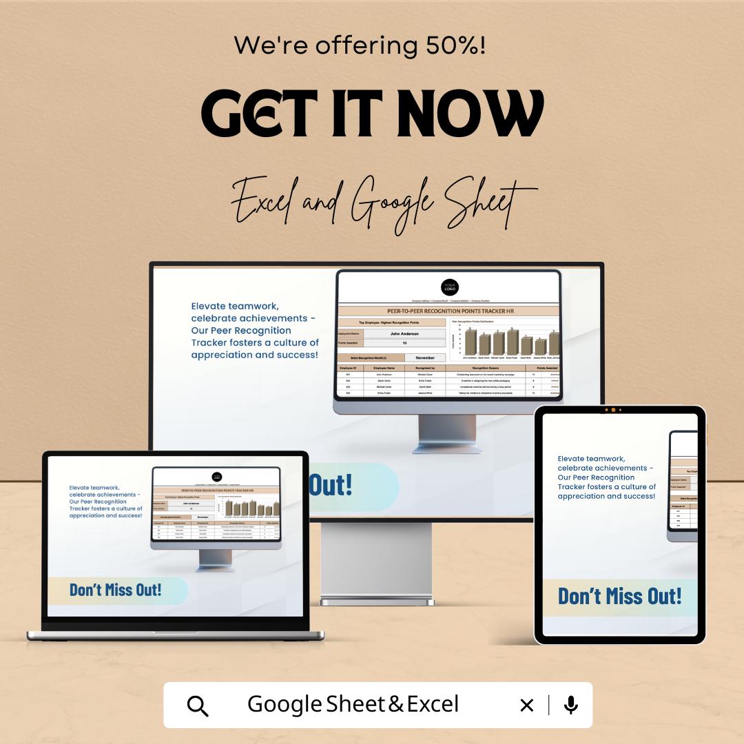 Peer-to-Peer Recognition Points Tracker HR Sheet | Excel & Google Sheets Template | Employee Recognition Tracker