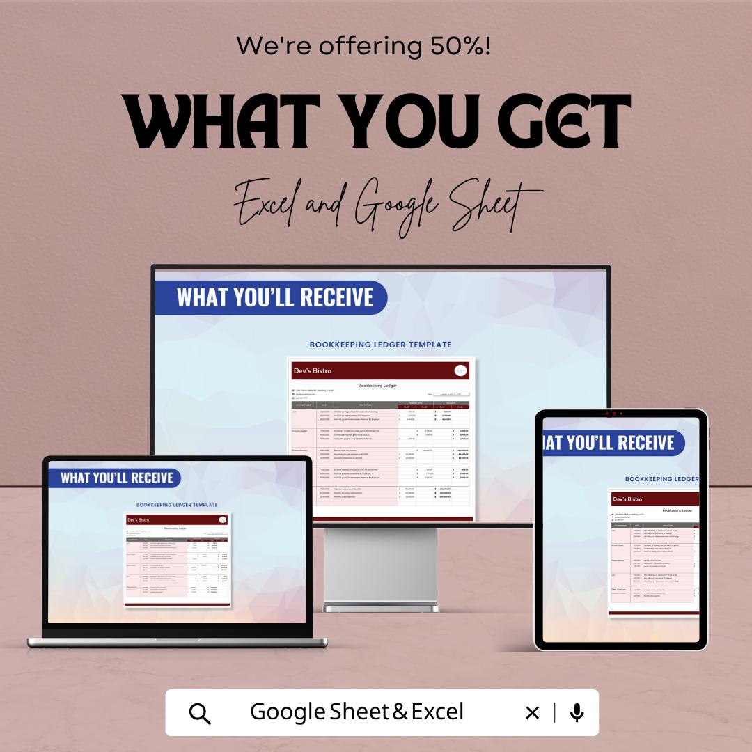 Bookkeeping Ledger Template | Small Business Accounting Spreadsheet | Expense Tracker | Financial Ledger | Google Sheets & Excel |