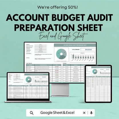 Account Budget Audit Preparation Sheet – Excel and Google Sheets – Personalize Your Budgeting & Auditing Process – 50% OFF