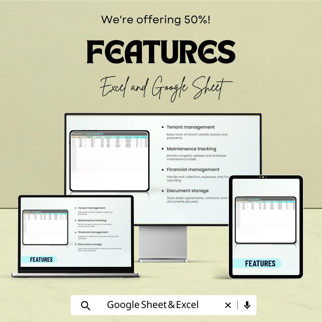 Property Management Sheet | Excel & Google Sheets Template | Tenant, Maintenance, and Financial Tracker | Instant Download