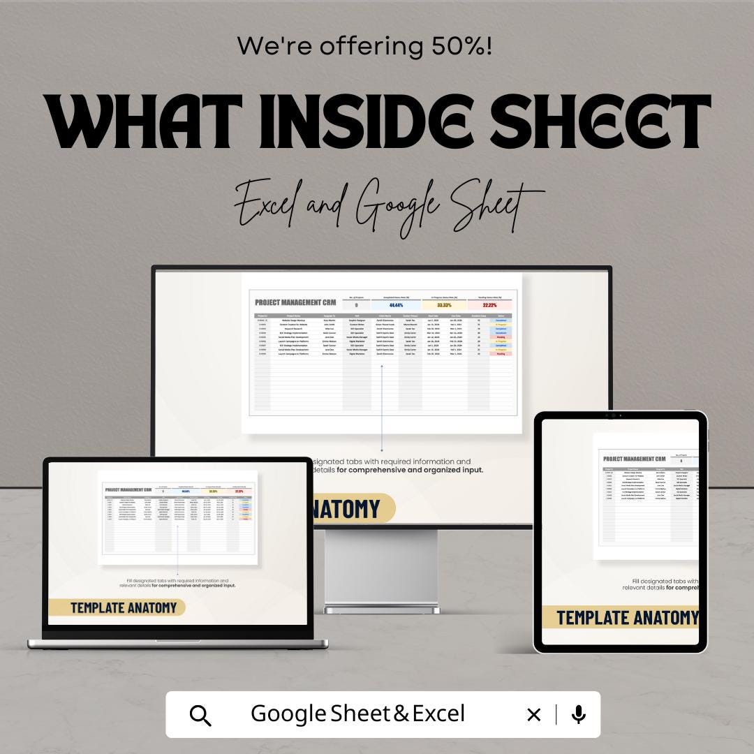 Project Management CRM Template | Business Tracker Spreadsheet | Google Sheets & Excel | Client and Task Management System | CRM Dashboard |