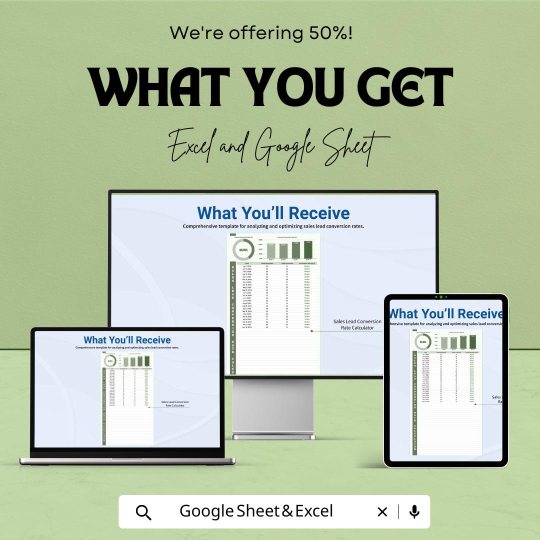 Sales Lead Conversion Rate Calculator Sheet | Excel and Google Sheets Template | Lead Conversion Optimization & Sales Tracking