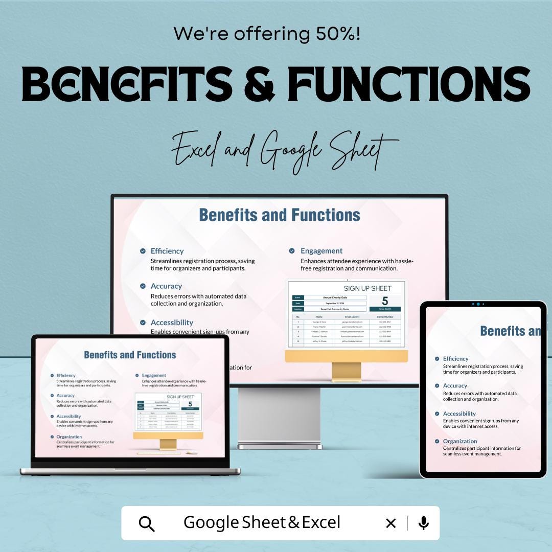 Event Sign Up Sheet Template | Event Registration Form | Attendance Tracker | Excel & Google Sheets
