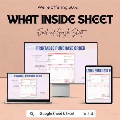 Printable Purchase Order Template | Business Order Form | Excel & Google Sheet | Purchase Request Tracker | Small Business Spreadsheet