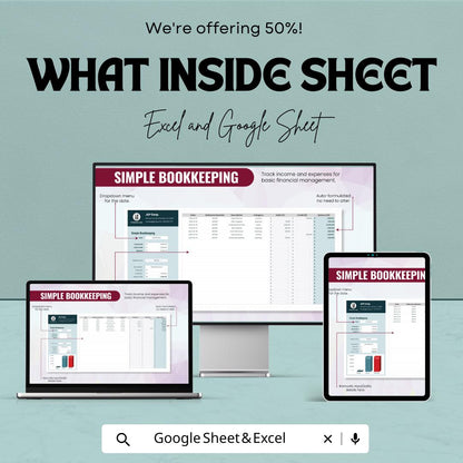 Simple Bookkeeping Sheet | Small Business Expense Tracker | Google Sheets & Excel | Financial Planner Template | Instant Download