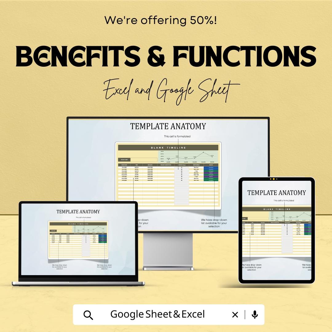 Blank Timeline Sheet - Project Planning Template | Excel and Google Sheet | Track Dates, Milestones & Tasks | Printable Project Tracker