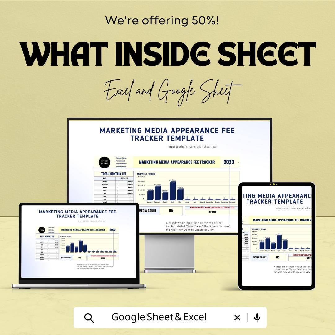 Marketing Media Appearance Fee Tracker Template | Media Engagement Log | Monthly Fee Tracker