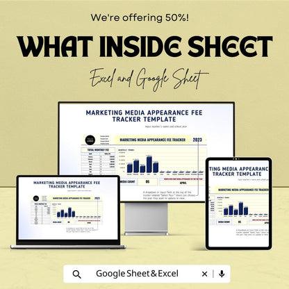 Marketing Media Appearance Fee Tracker Template | Media Engagement Log | Monthly Fee Tracker